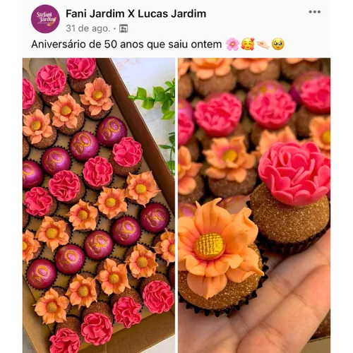 Depoimento da aluna Fani Jardim com brigadeiros florais